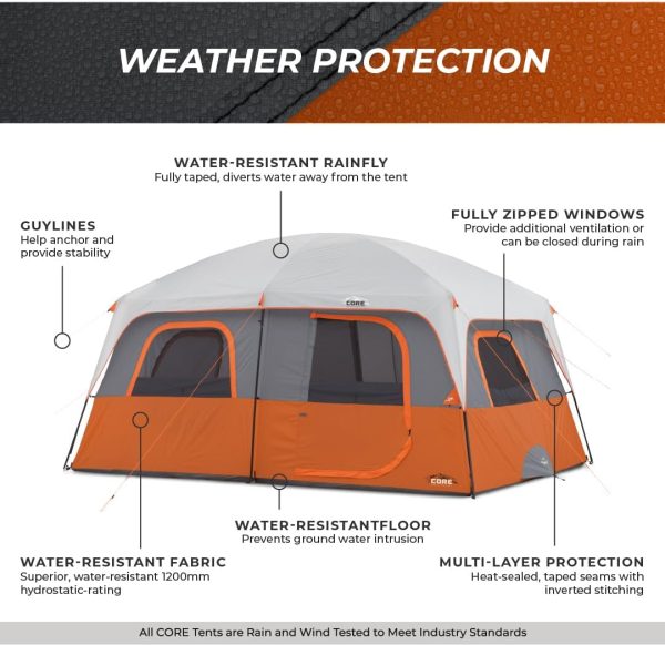 CORE Tent for Family Camping | 10 Person / 11 Person / 12 Person Large Multi Room Cabin Tents for Car Camping & Outdoor Adventures - Image 7