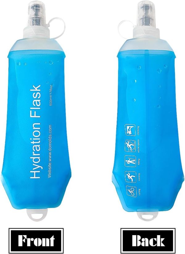 Soft Flask, TPU Collapsible Runner Water Bottle, for Hydration Flask/Running Vests-Running, Hiking, Cycling Folding Bottle (500 ml) - Blue - Image 3
