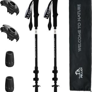 Ultralight Trekking Pole Carbon Fiber & Aluminum Alloy Hiking Pole 3-Section Telescopic Hiking Stick with EVA Foam Grips Adjustable Walking Stick for Hiking