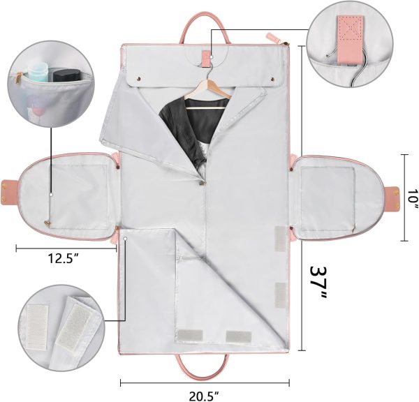 Garment Duffle Bags for Travel, Convertible Carry On Garment Bag for Women, Large PU Leather Foldable Travel Bag with Shoe Pouch, 2 in 1 Hanging Suitcase Dress Suit Travel Bags, Pink - Image 4